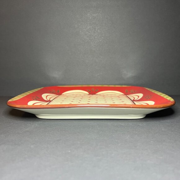 Vintage ND North Dakota Hand Painted Red Ceramic Christmas Square Dish Plate 10" - Picture 4 of 6